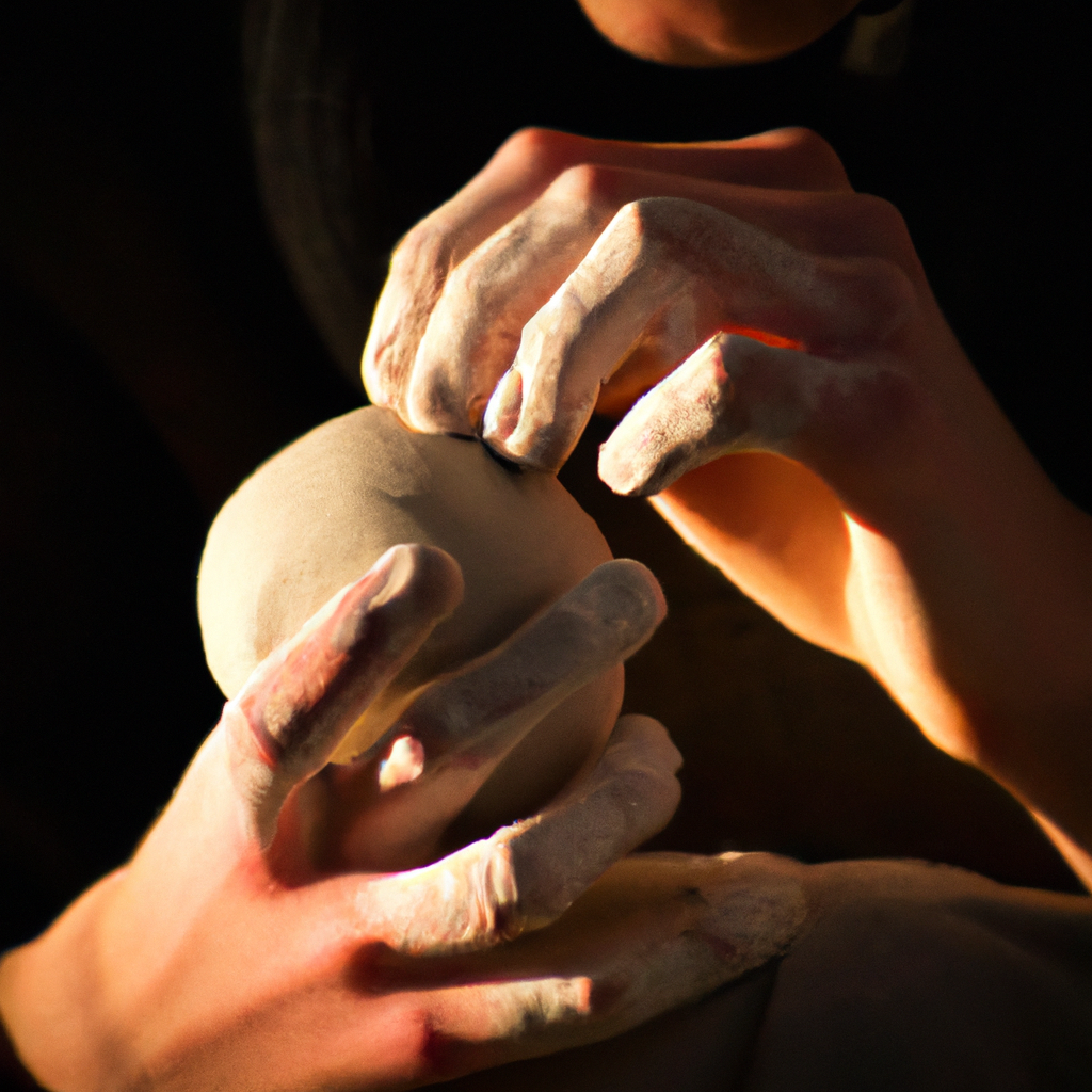 Main modelant un bol en argile autodurcissante avec texture douce et lumière naturelle